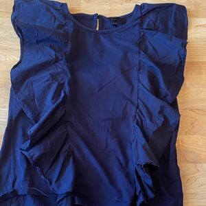 J. Crew Navy Blue Ruffle Flutter Sleeve Blouse